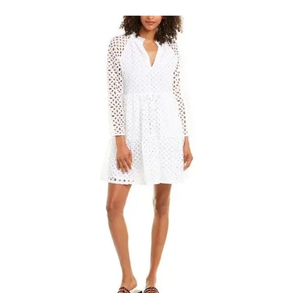 J. Crew Tiered popover dress in embroidered White Eyelet Lace Dress M